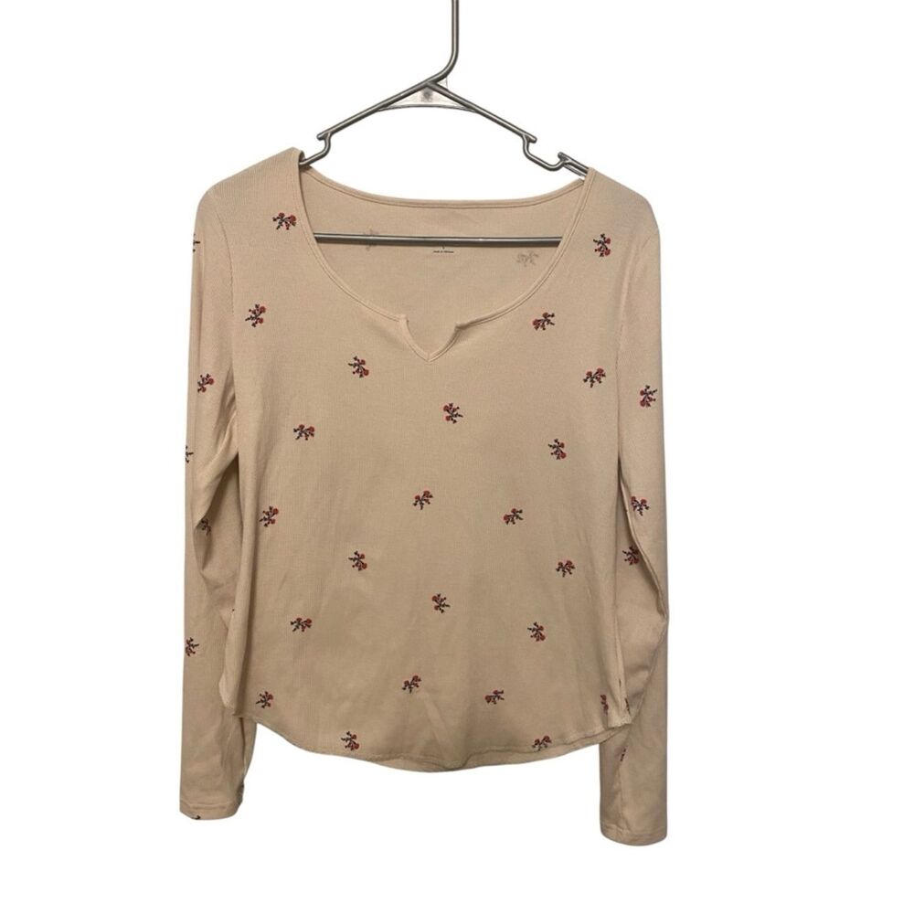 OLD NAVY Cream Long-Sleeve Floral Print Women's Top | Size Large | NWOT
